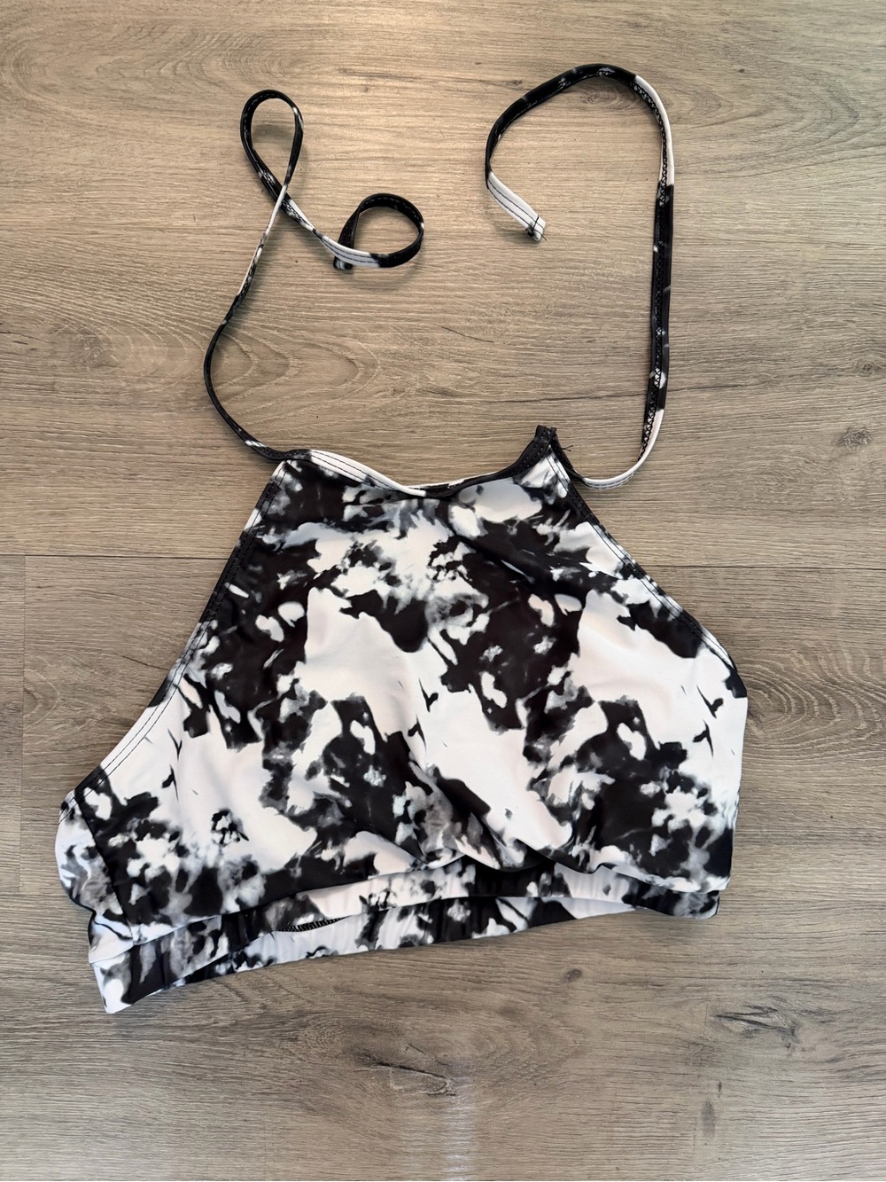High Neck Black & White Tie-Dye Bikini Top
